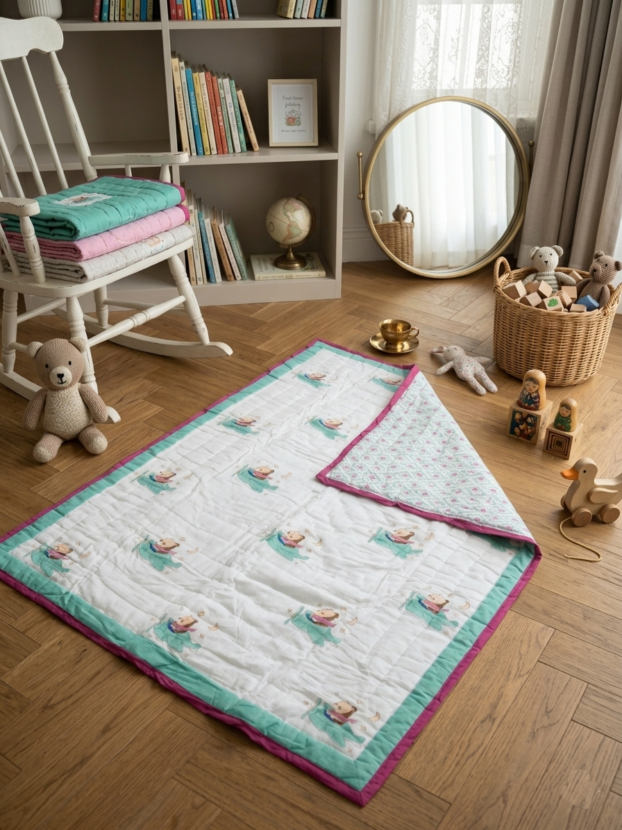 Hand-Block Printed Cotton Baby Quilt | Soft & Breathable Heirloom Quilt