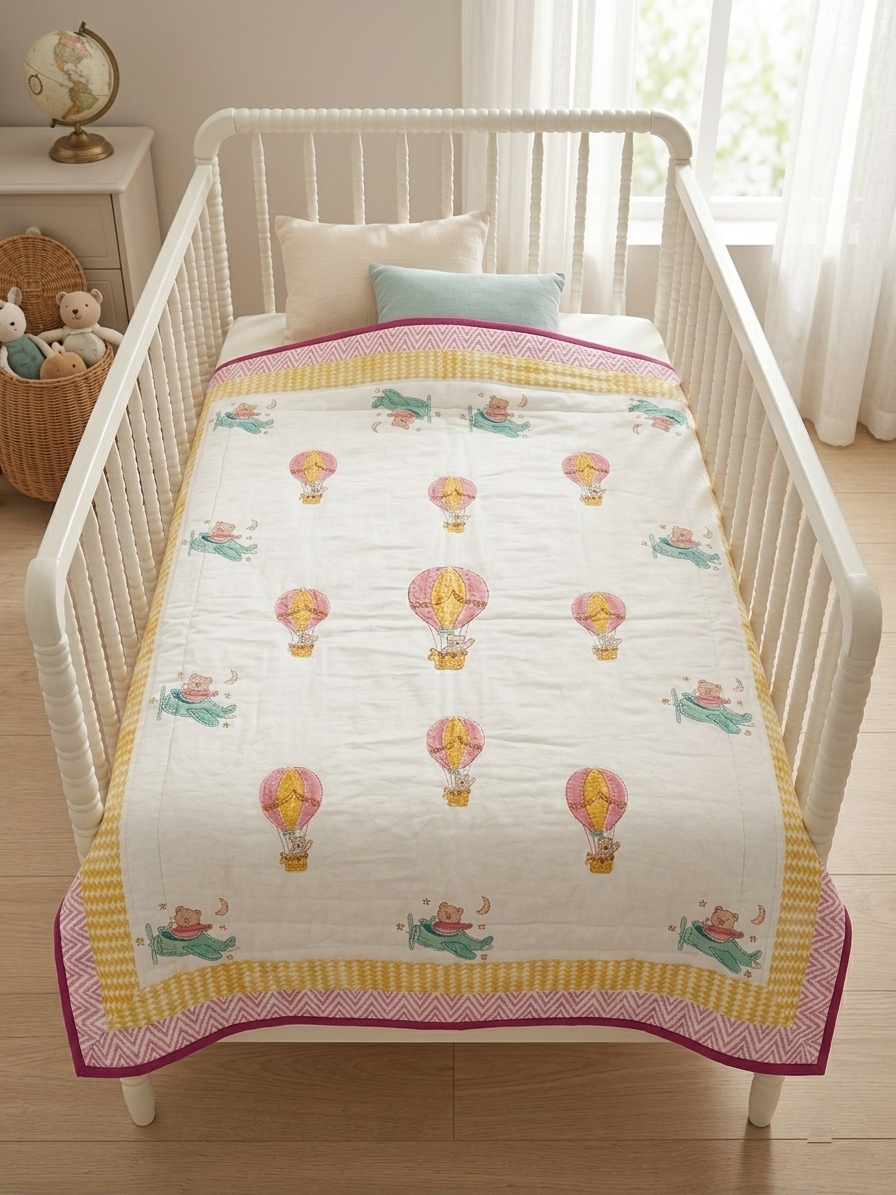 Hand-Block Printed Cotton Baby Quilt | Soft & Breathable Heirloom Quilt