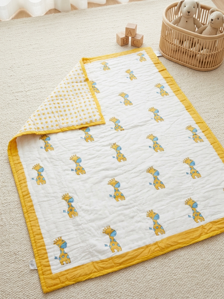 Hand-Block Printed Cotton Baby Quilt | Soft & Breathable Heirloom Quilt