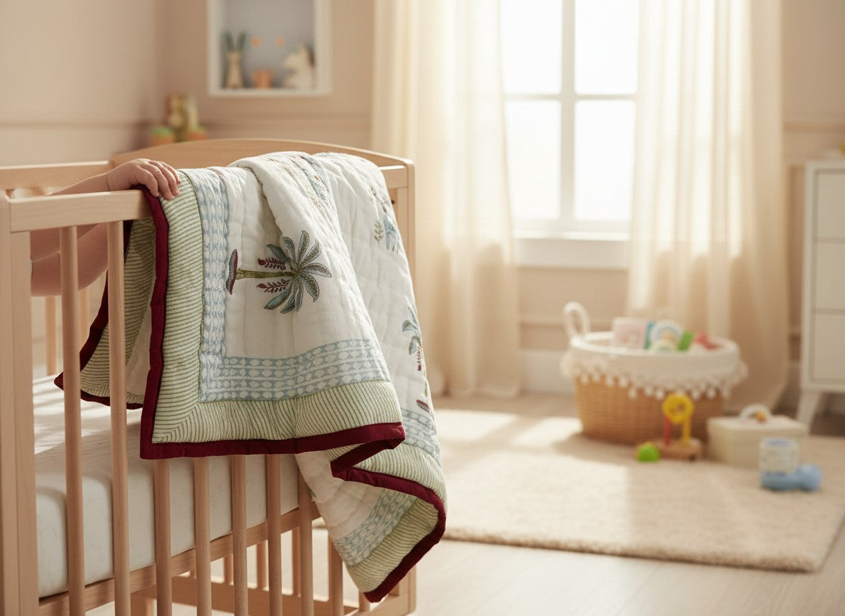 Hand-Block Printed Cotton Baby Quilt | Soft & Breathable Heirloom Quilt