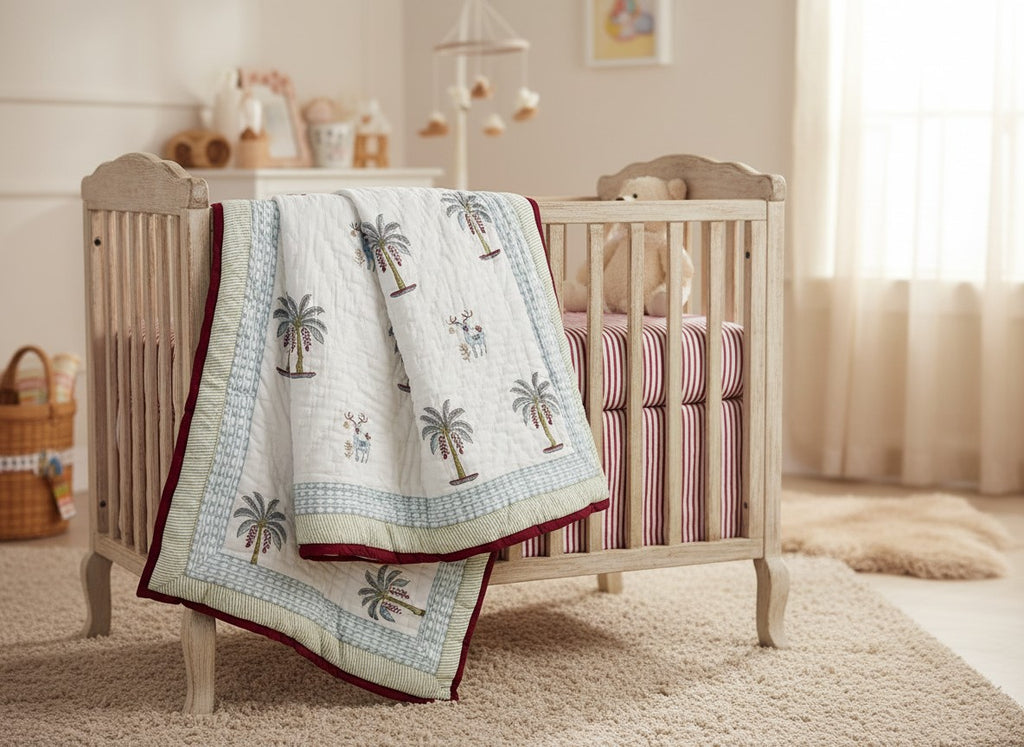 Hand-Block Printed Cotton Baby Quilt | Soft & Breathable Heirloom Quilt