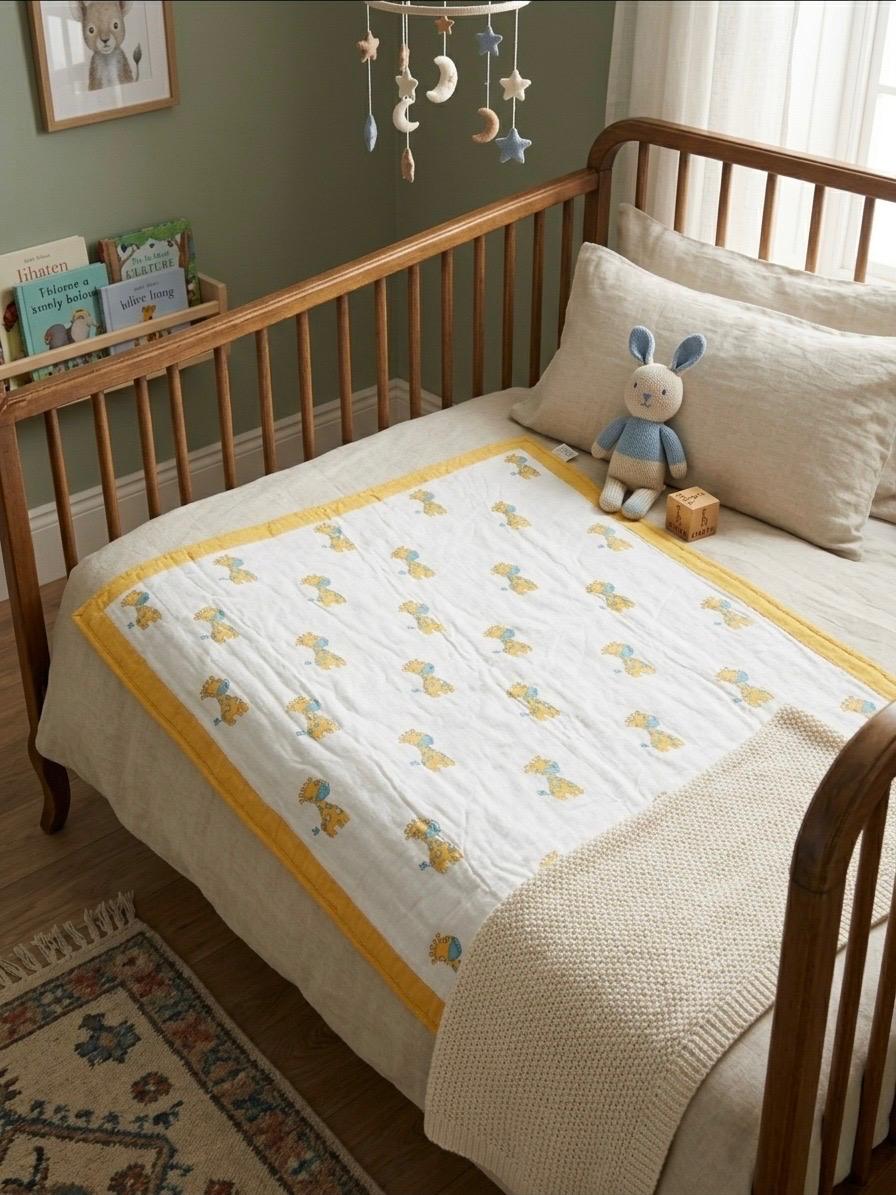 Hand-Block Printed Cotton Baby Quilt | Soft & Breathable Heirloom Quilt