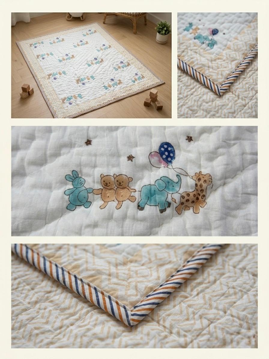Hand-Block Printed Cotton Baby Quilt | Soft & Breathable Heirloom Quilt