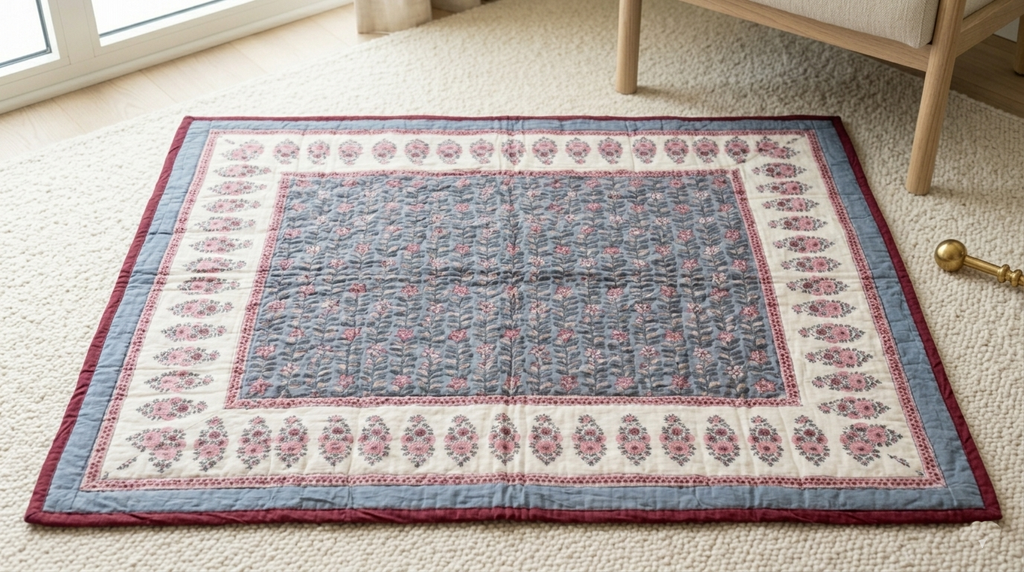 Hand-Block Printed Cotton Baby Quilt | Soft & Breathable Heirloom Quilt