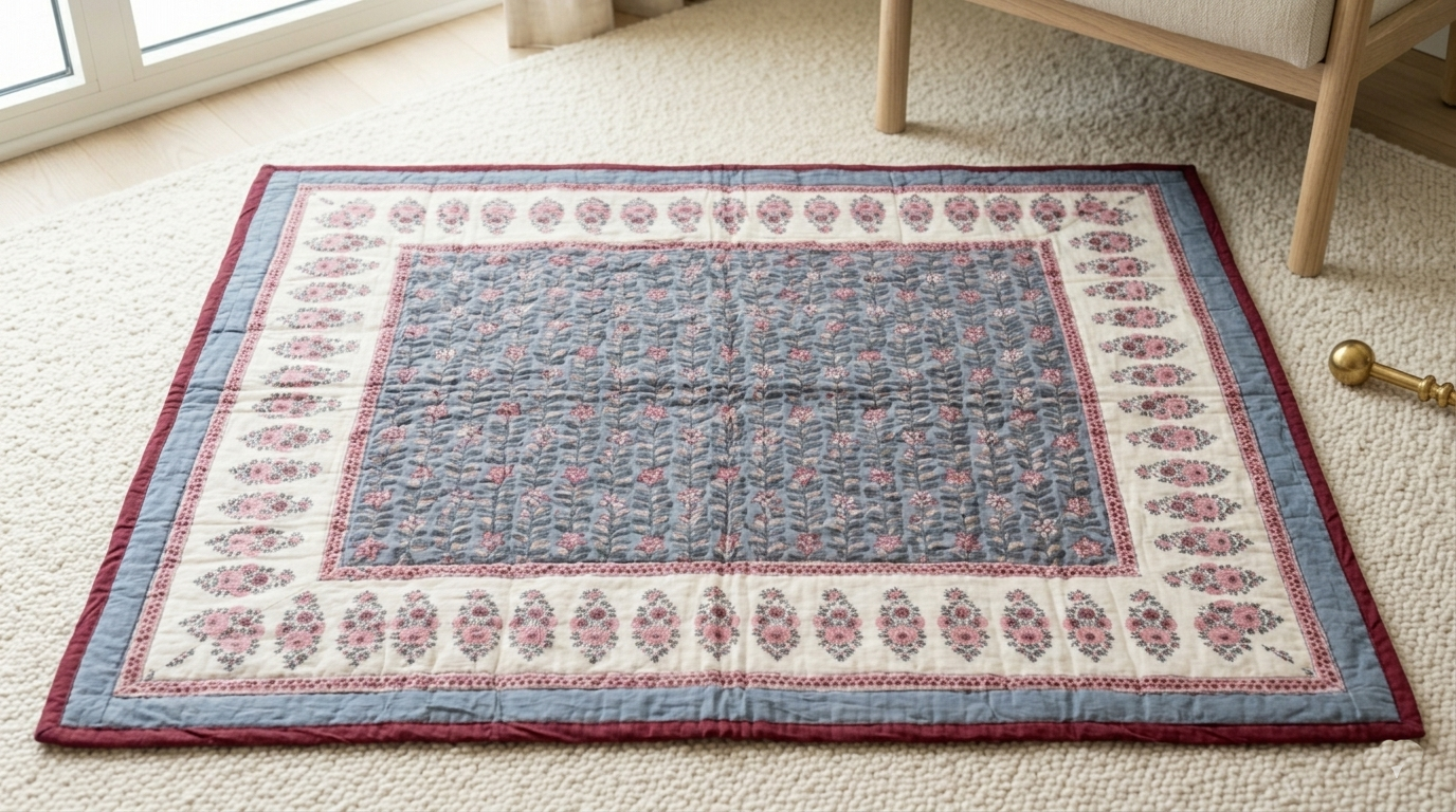 Hand-Block Printed Cotton Baby Quilt | Soft & Breathable Heirloom Quilt