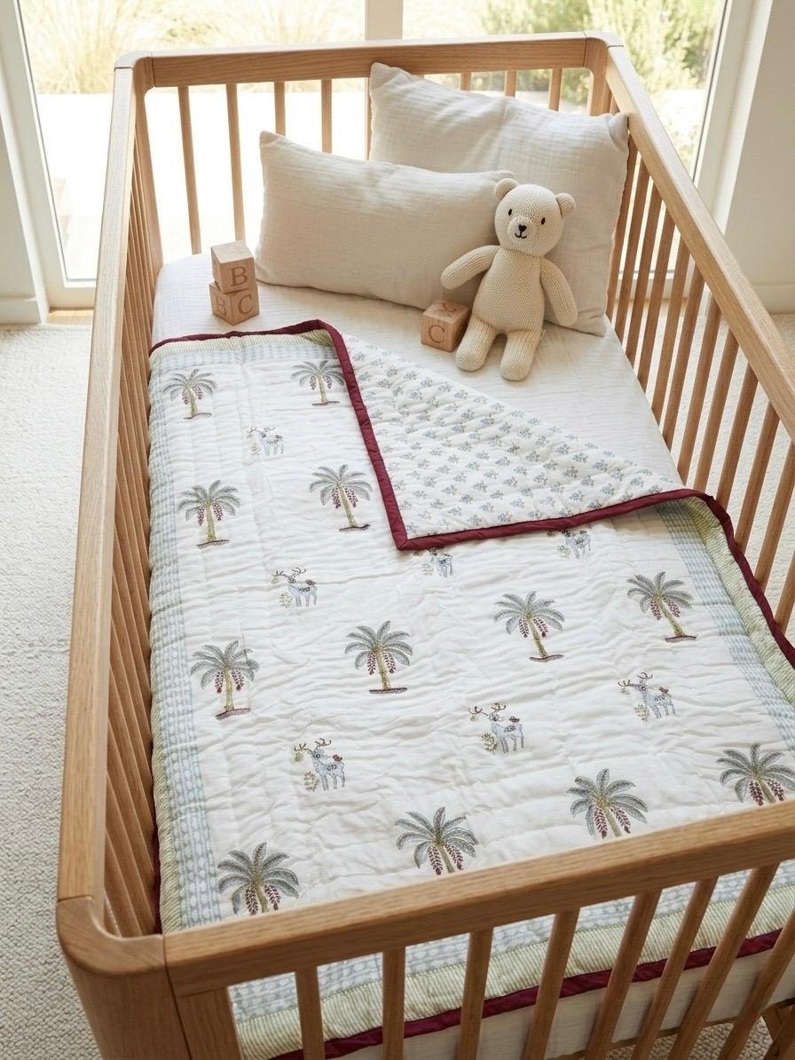 Hand-Block Printed Cotton Baby Quilt | Soft & Breathable Heirloom Quilt