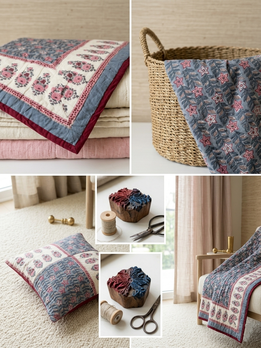 Hand-Block Printed Cotton Baby Quilt | Soft & Breathable Heirloom Quilt