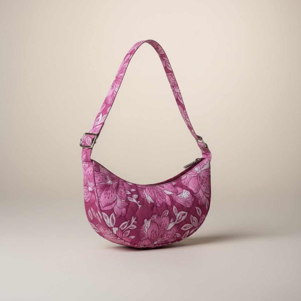 Exquisite Hand-Blocked Cotton Shoulder Pink Colour Bag – Premium Leather Lined Accessory