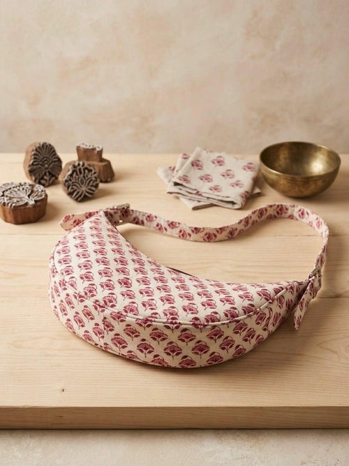 Exquisite Hand-Blocked Cotton Shoulder Pink and White Bag – Premium Leather Lined Accessory