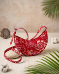 Exquisite Hand-Blocked Cotton Shoulder Red and White Bag – Premium Leather Lined Accessory