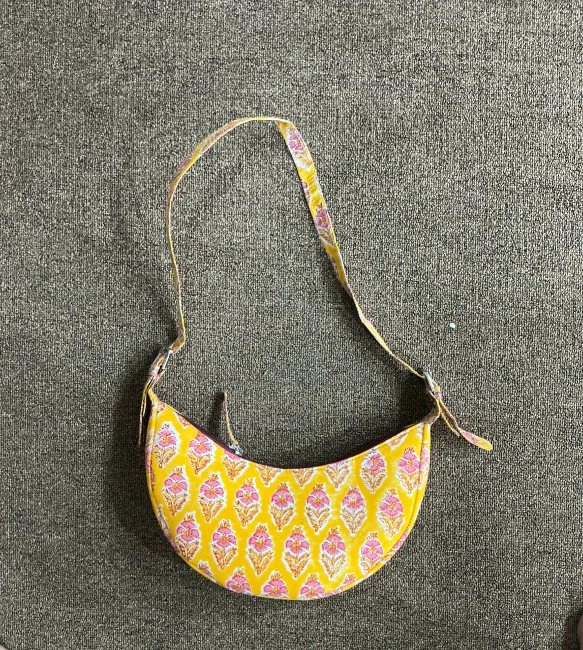 Exquisite Hand-Blocked Cotton Shoulder Yellow colour Bag – Premium Leather Lined Accessory