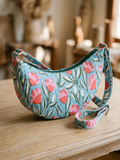 Exquisite Hand-Blocked Cotton Shoulder Bag Blue and Pink – Premium Leather Lined Accessory
