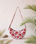 Exquisite Hand-Blocked Cotton Shoulder Red and White Bag – Premium Leather Lined Accessory