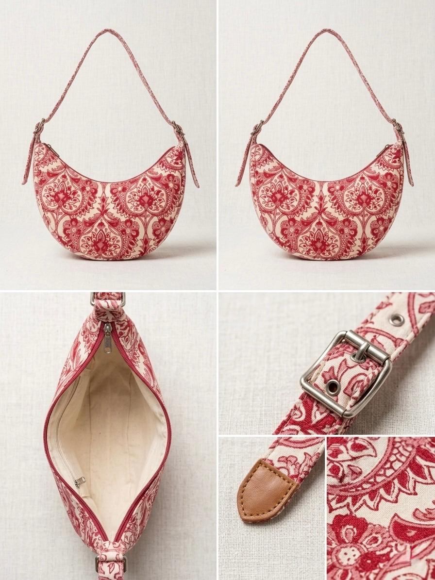 Exquisite Hand-Blocked Cotton Shoulder Pink and White Bag – Premium Leather Lined Accessory