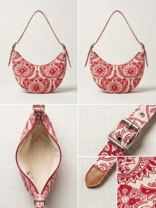 Exquisite Hand-Blocked Cotton Shoulder Pink and White Bag – Premium Leather Lined Accessory
