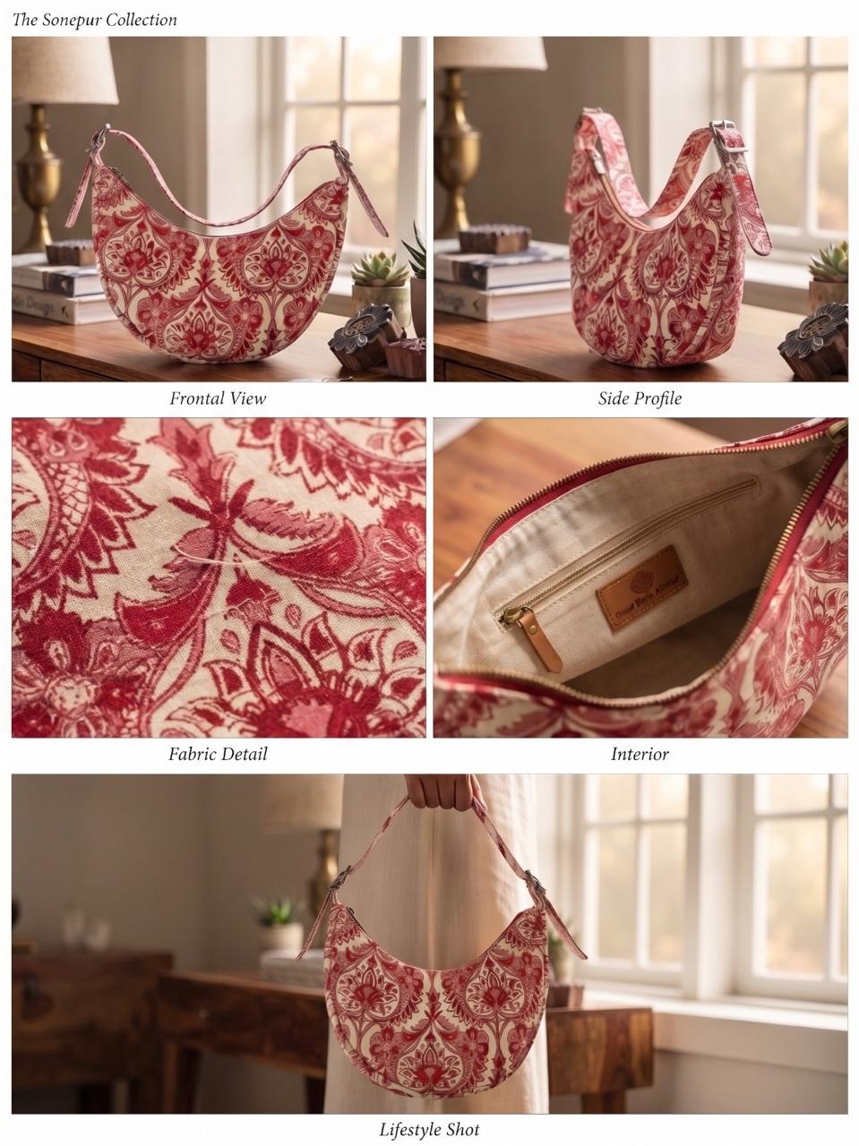 Exquisite Hand-Blocked Cotton Shoulder Pink and White Bag – Premium Leather Lined Accessory