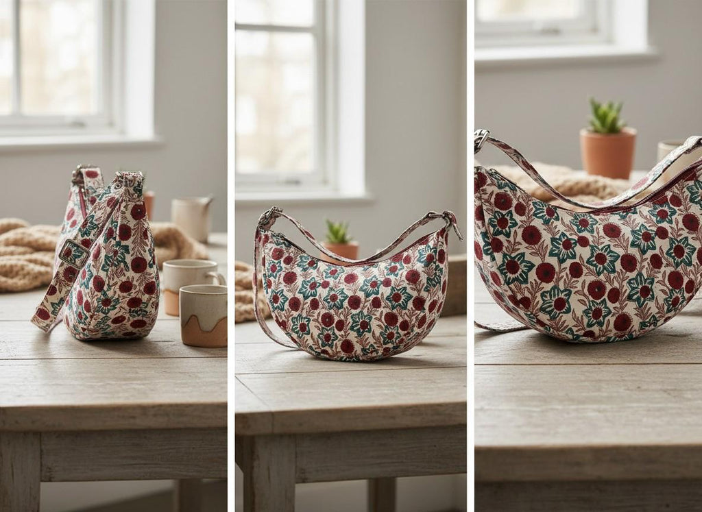 Exquisite Hand-Blocked Cotton Shoulder Red and White Bag – Premium Leather Lined Accessory