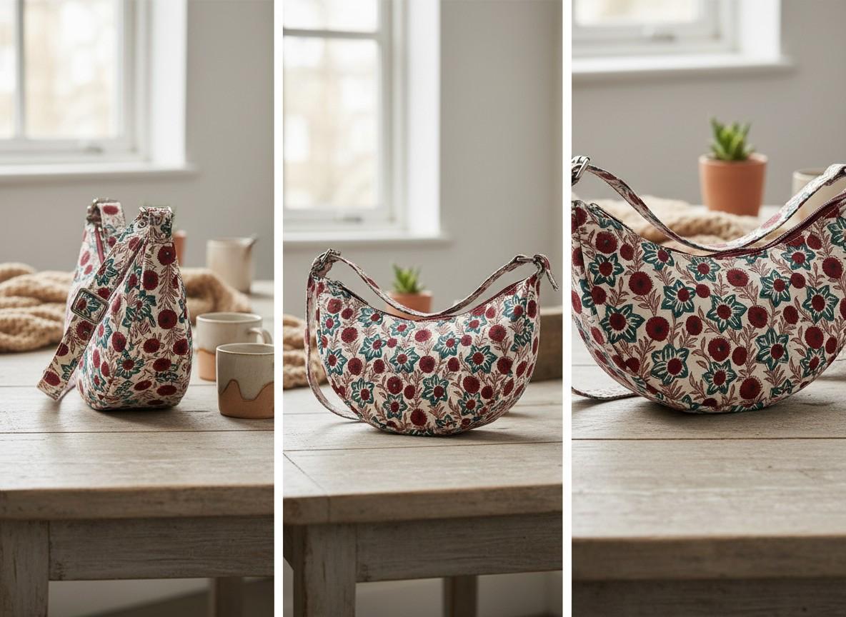 Exquisite Hand-Blocked Cotton Shoulder Red and White Bag – Premium Leather Lined Accessory
