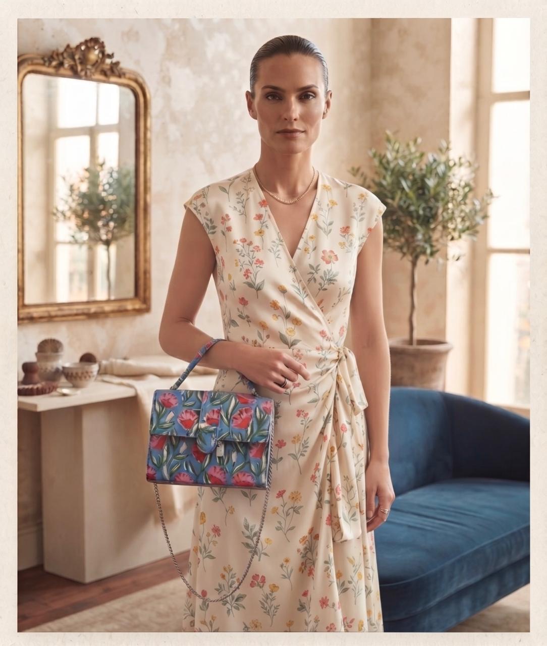 Luxury Hand-Block Print Sling Bag | Women’s Leather-Lined Crossbody l Blue and Red Colour