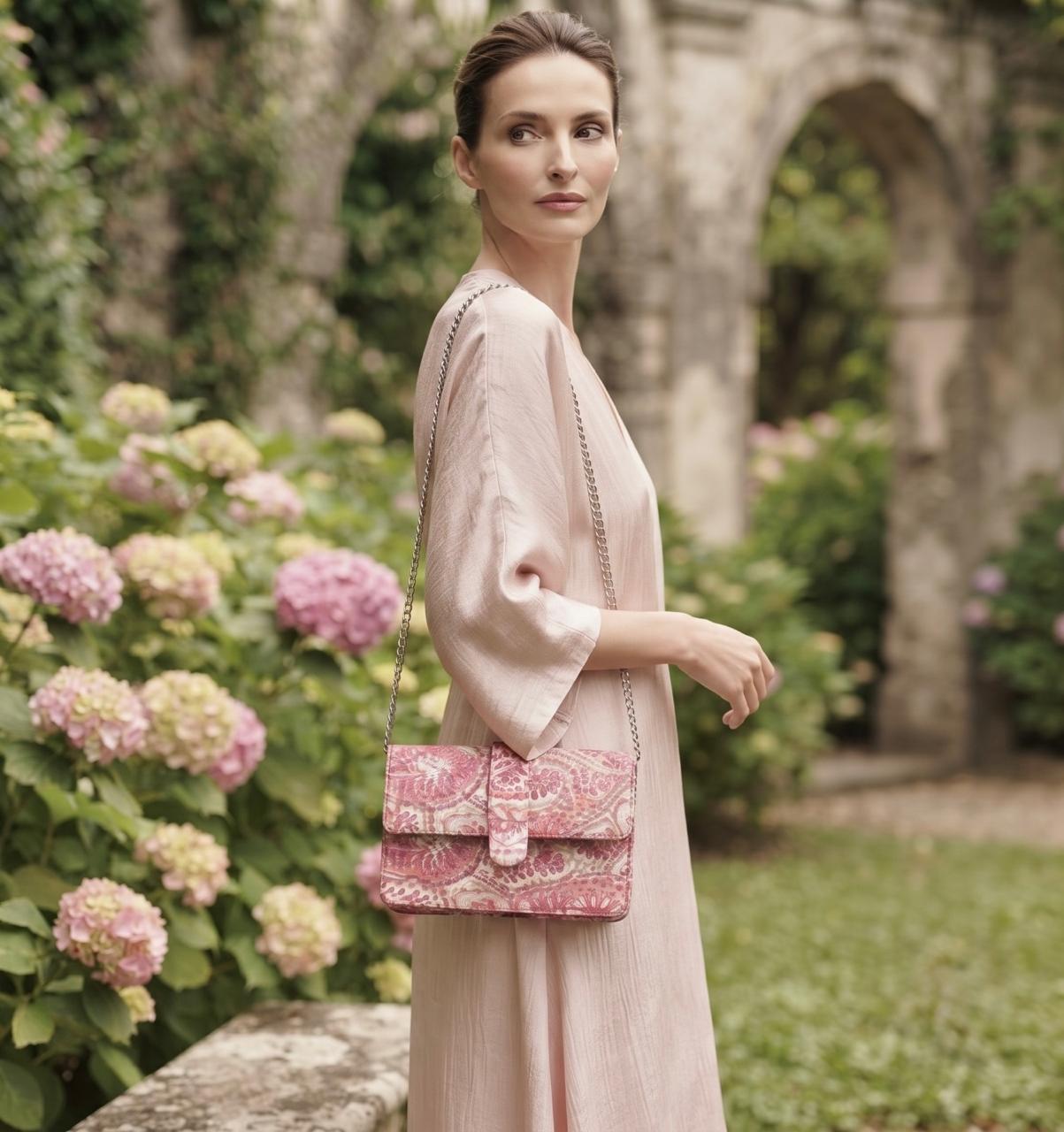 Luxury Hand-Block Print Sling Bag | Women’s Leather-Lined Crossbody l Pink and White Colour