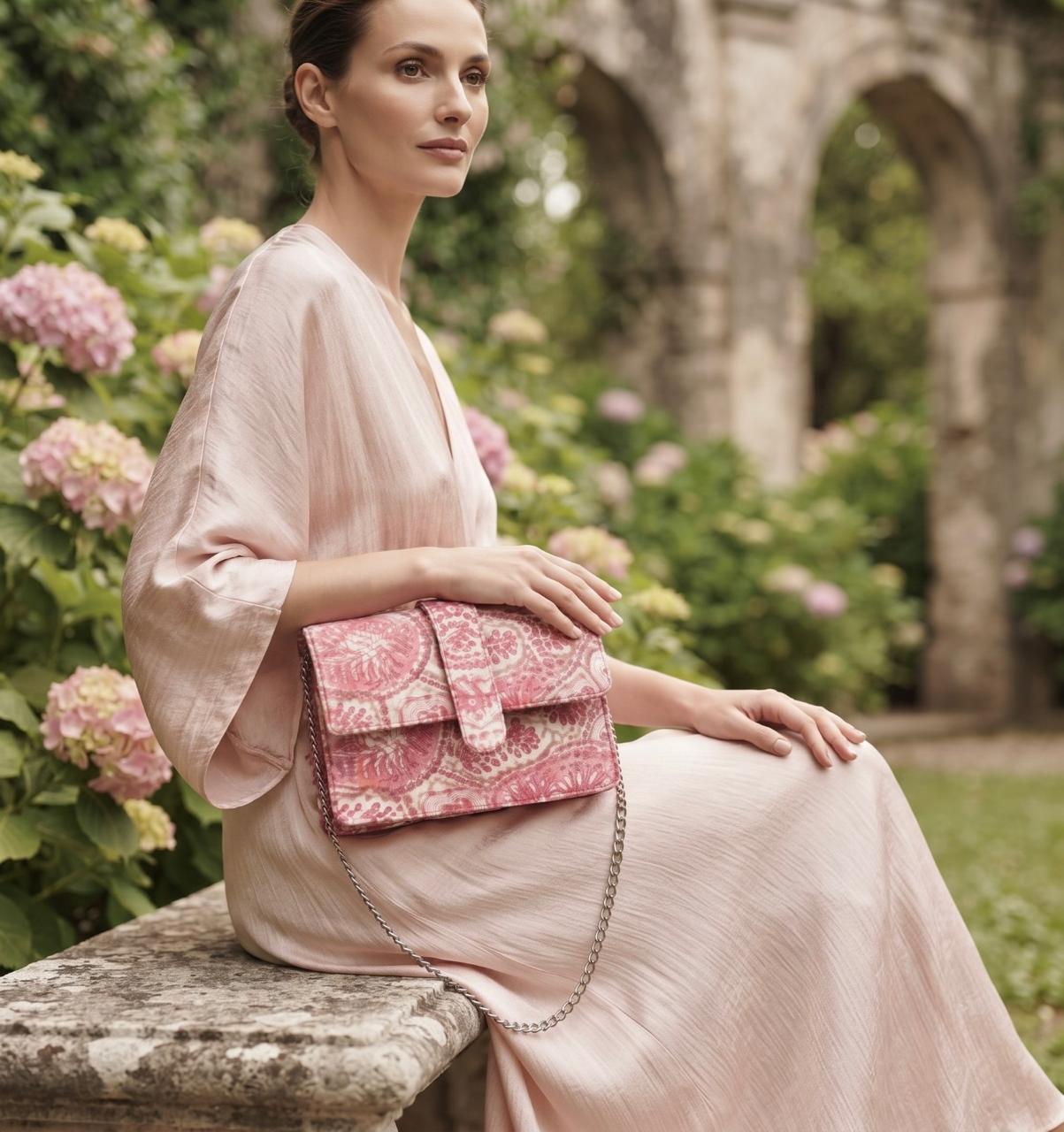Luxury Hand-Block Print Sling Bag | Women’s Leather-Lined Crossbody l Pink and White Colour