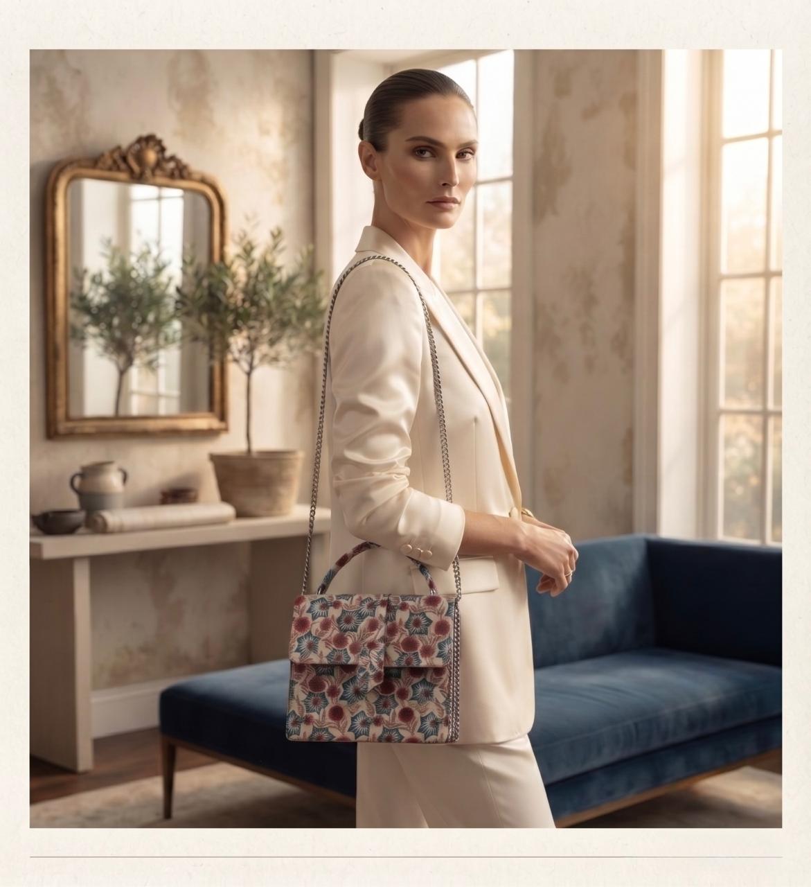 Luxury Hand-Block Print Sling Bag | Women’s Leather-Lined Crossbody l Red and White Colour