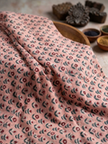 Hand Block Print Cotton Fabric: Peach and Red Floral Indian Fabric