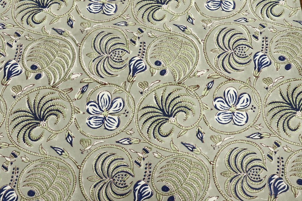 Floral Block Print Cotton Fabric: Handstamped Indian Fabric