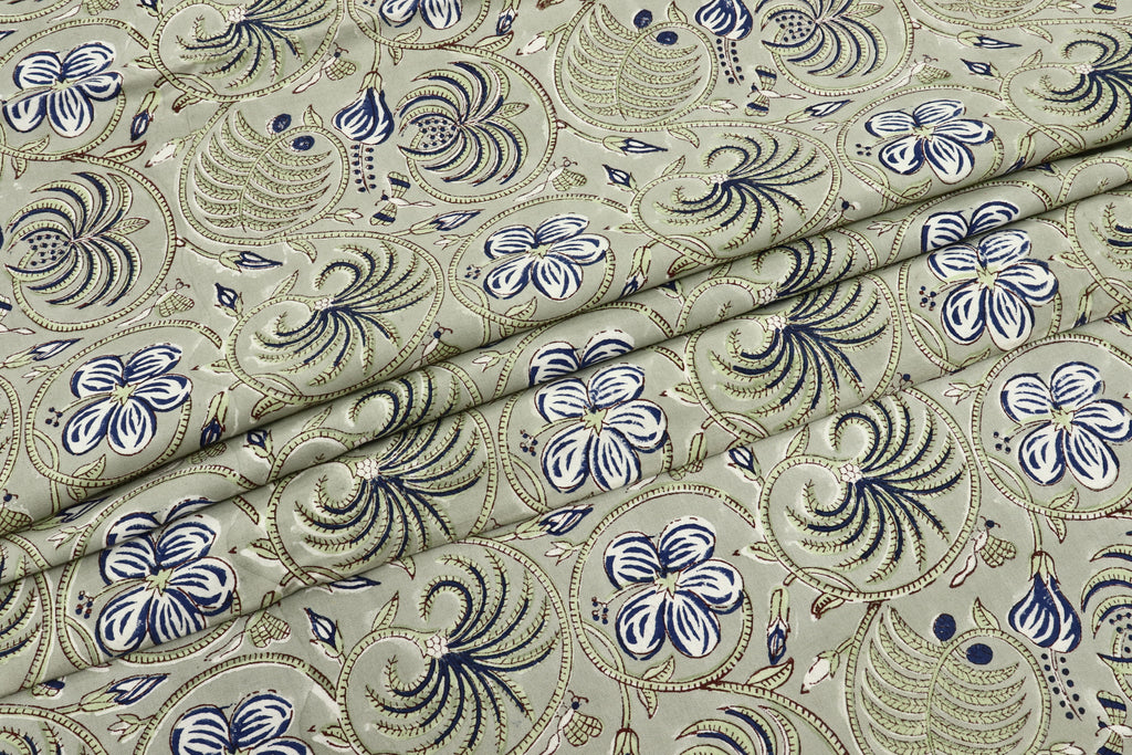 Floral Block Print Cotton Fabric: Handstamped Indian Fabric