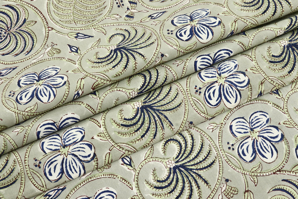 Floral Block Print Cotton Fabric: Handstamped Indian Fabric