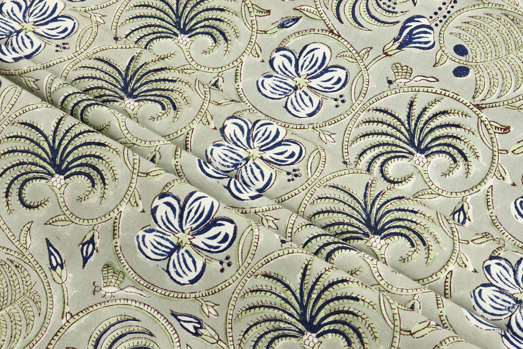 Floral Block Print Cotton Fabric: Handstamped Indian Fabric