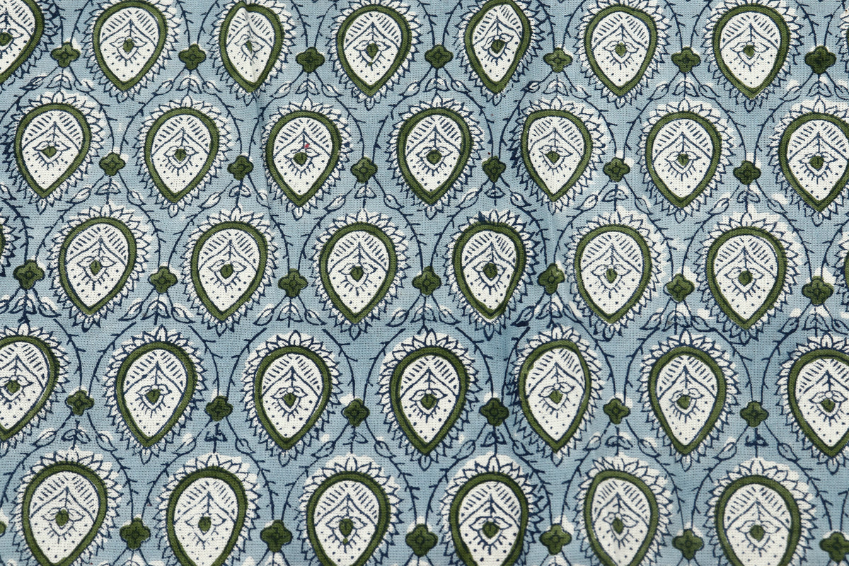 Indian Cotton Fabric: Mughal Block Print, Soft Cambric Cotton