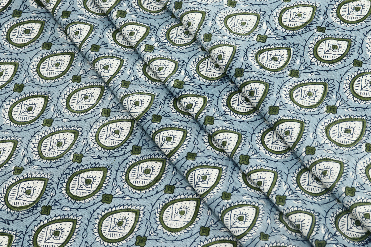 Indian Cotton Fabric: Mughal Block Print, Soft Cambric Cotton