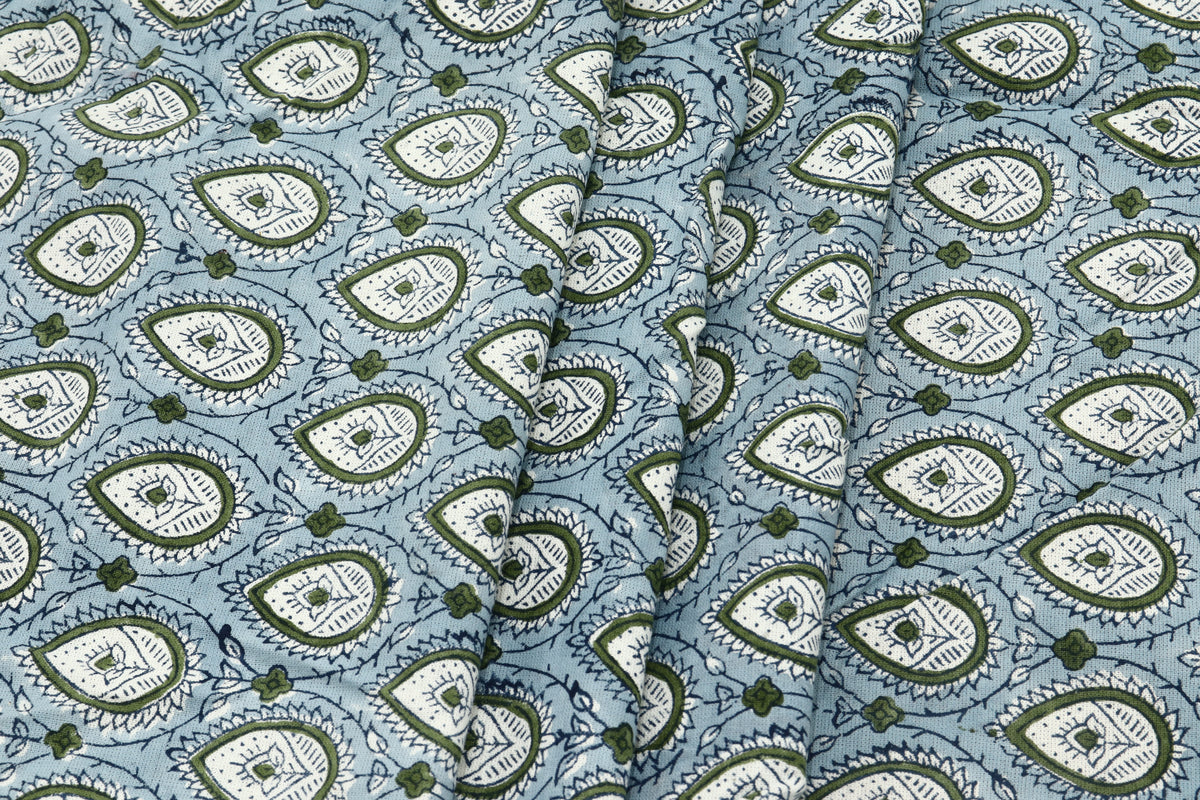 Indian Cotton Fabric: Mughal Block Print, Soft Cambric Cotton
