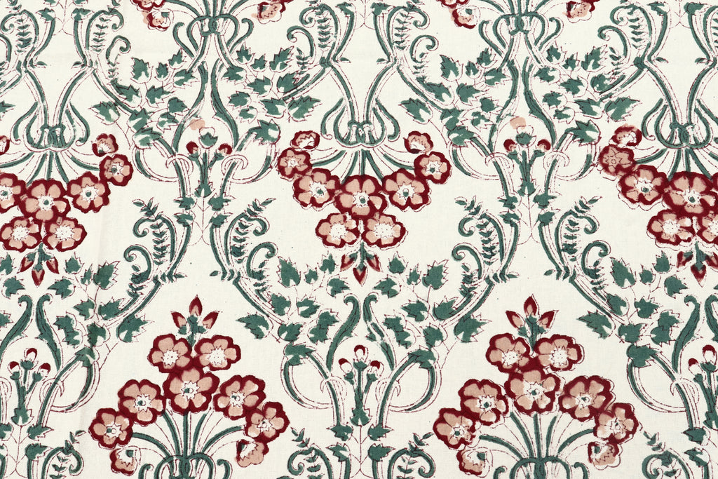 Indian Cotton Fabric: Floral Wood Block Print, Hand Stamped