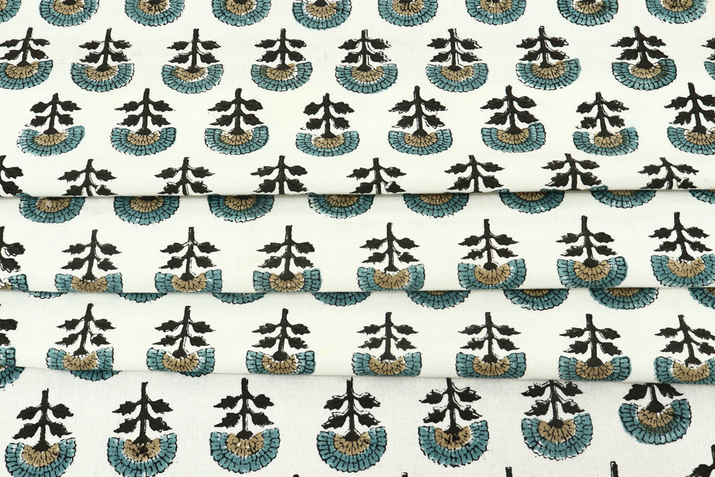 Mughal Print Cotton Fabric By The Yard: Indian Block Print