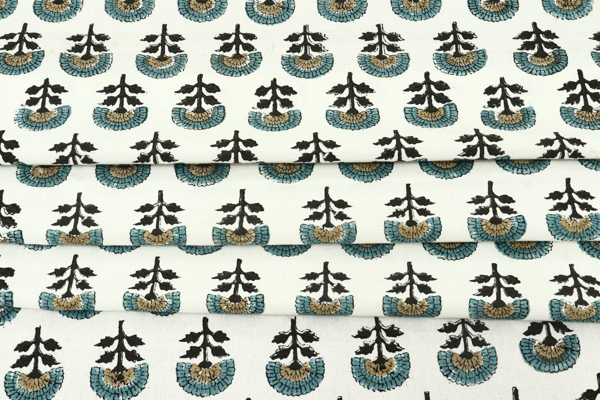 Mughal Print Cotton Fabric By The Yard: Indian Block Print