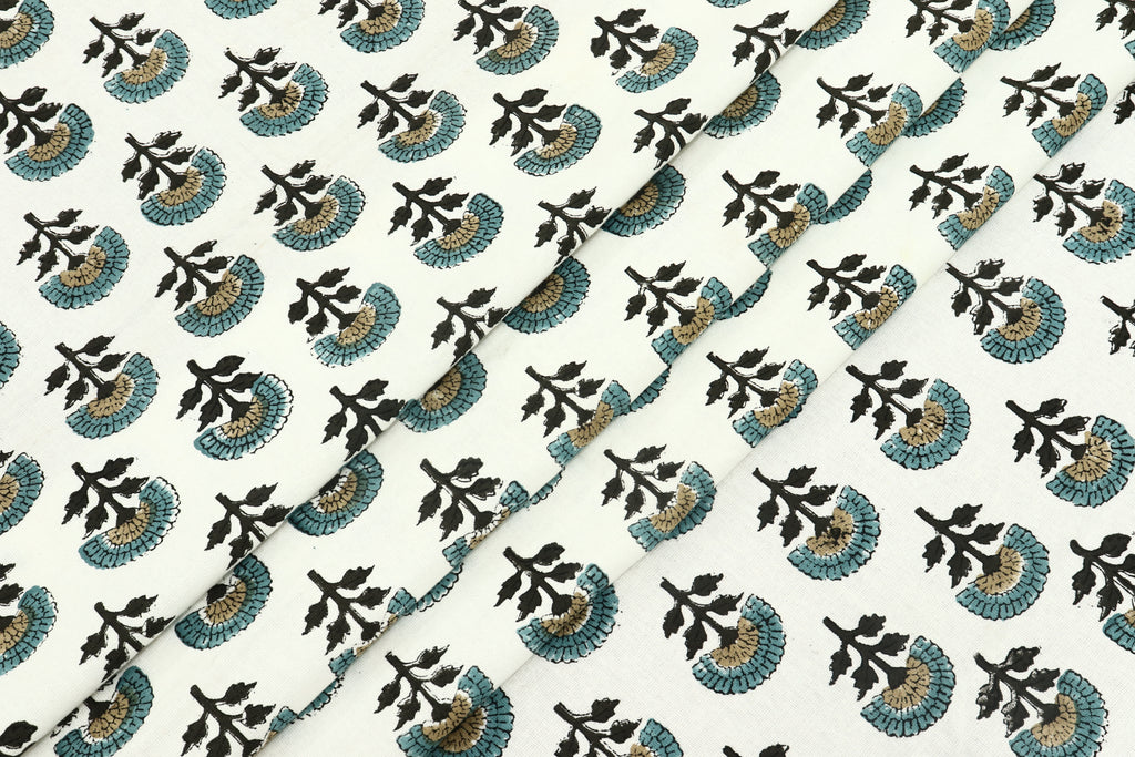 Mughal Print Cotton Fabric By The Yard: Indian Block Print