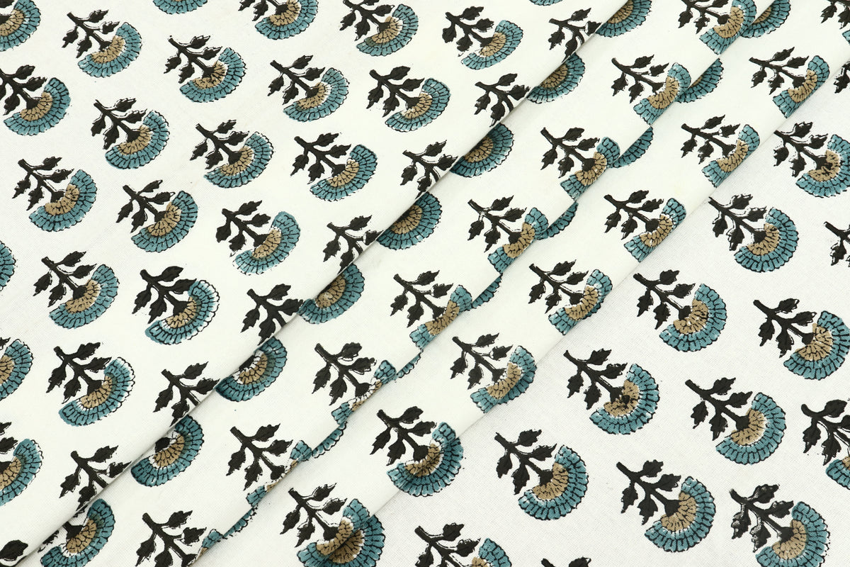 Mughal Print Cotton Fabric By The Yard: Indian Block Print