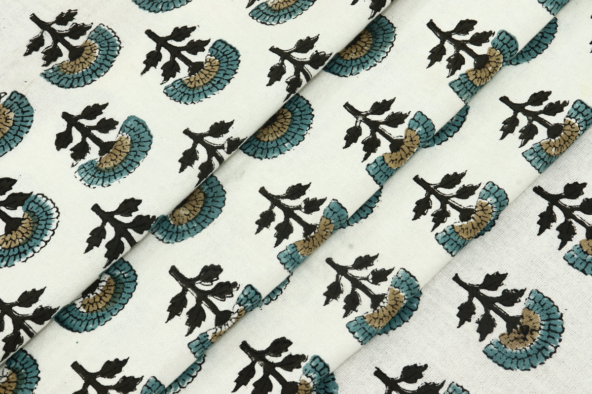 Mughal Print Cotton Fabric By The Yard: Indian Block Print