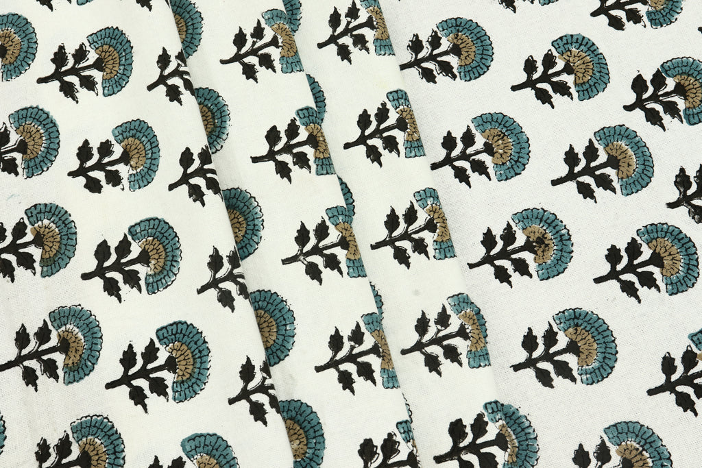 Mughal Print Cotton Fabric By The Yard: Indian Block Print