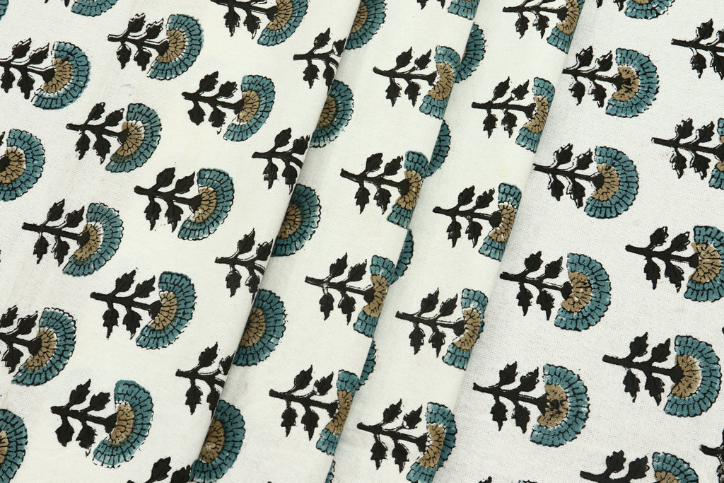 Mughal Print Cotton Fabric By The Yard: Indian Block Print