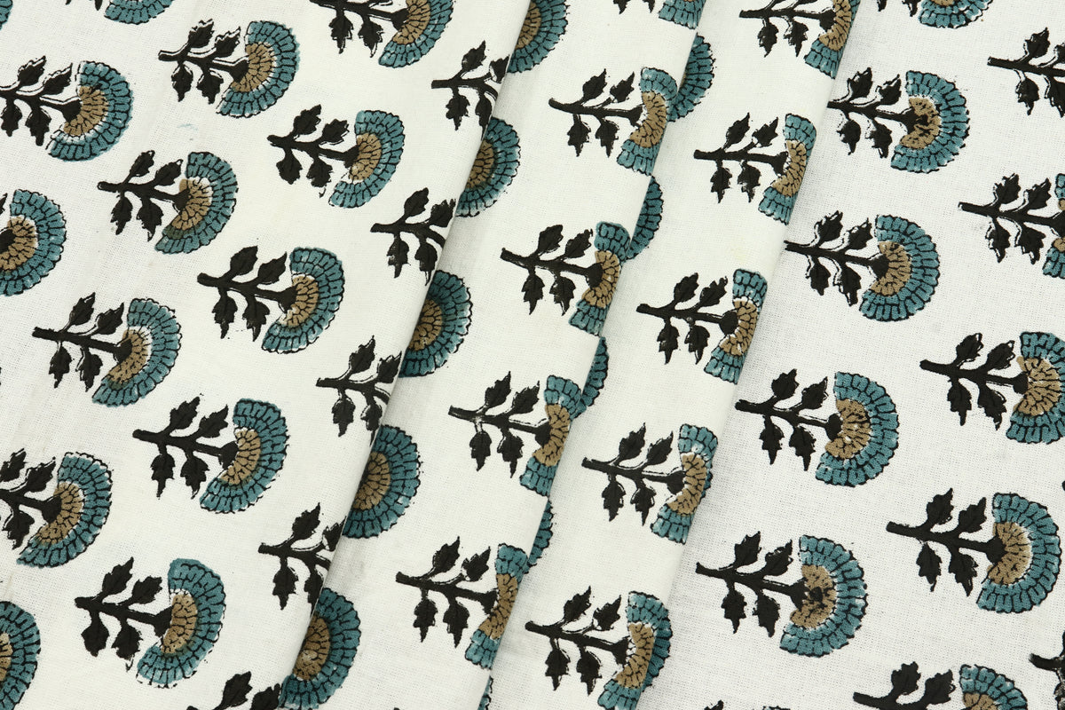 Mughal Print Cotton Fabric By The Yard: Indian Block Print