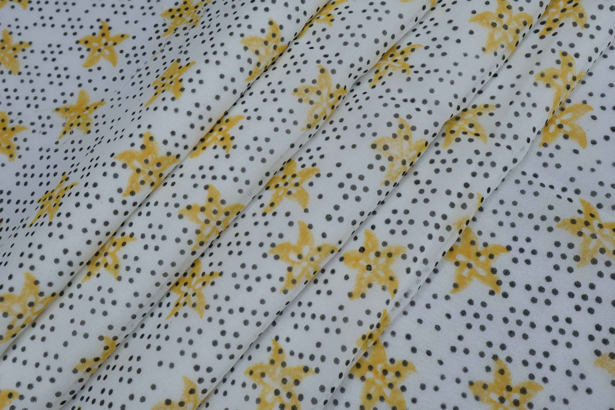 Yellow Polka Dot Block Print Linen Fabric: Indian Cotton By The Yard