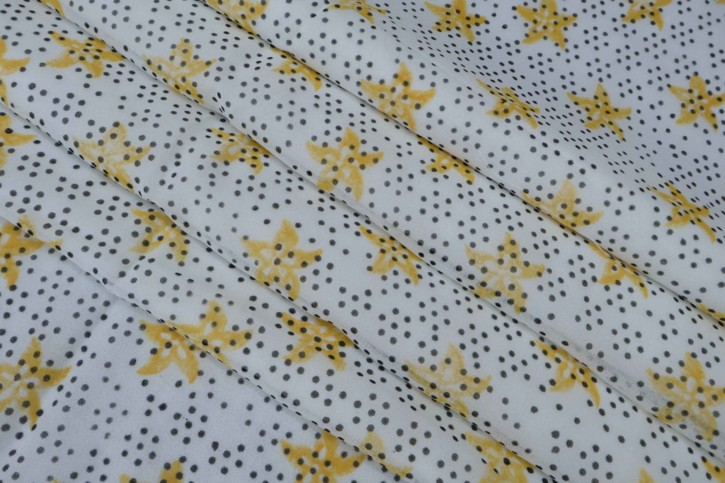 Yellow Polka Dot Block Print Linen Fabric: Indian Cotton By The Yard