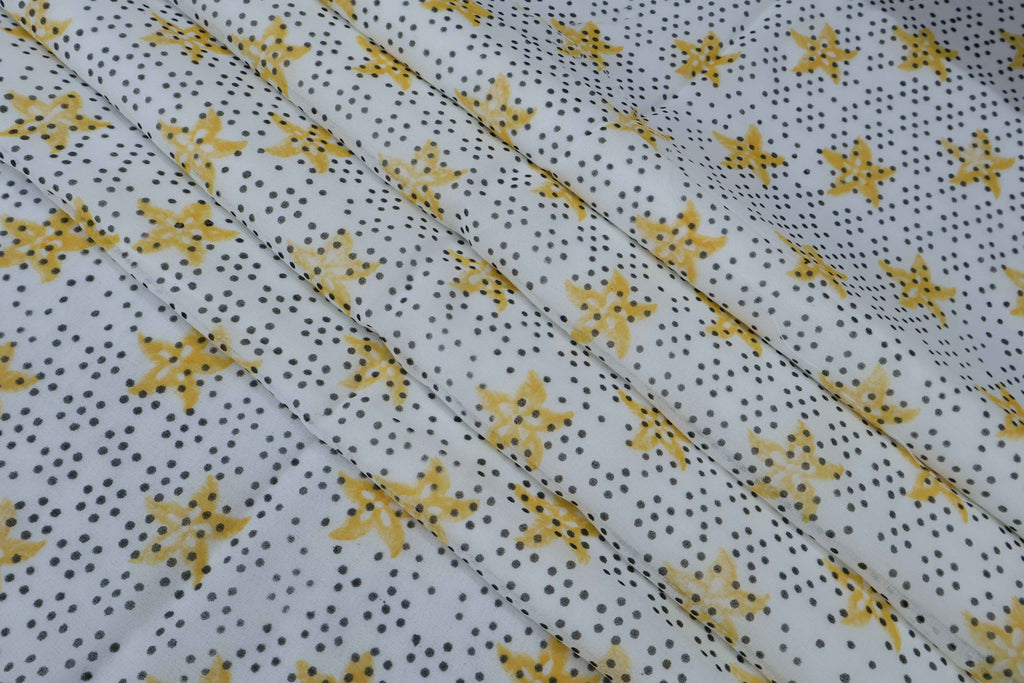 Yellow Polka Dot Block Print Linen Fabric: Indian Cotton By The Yard