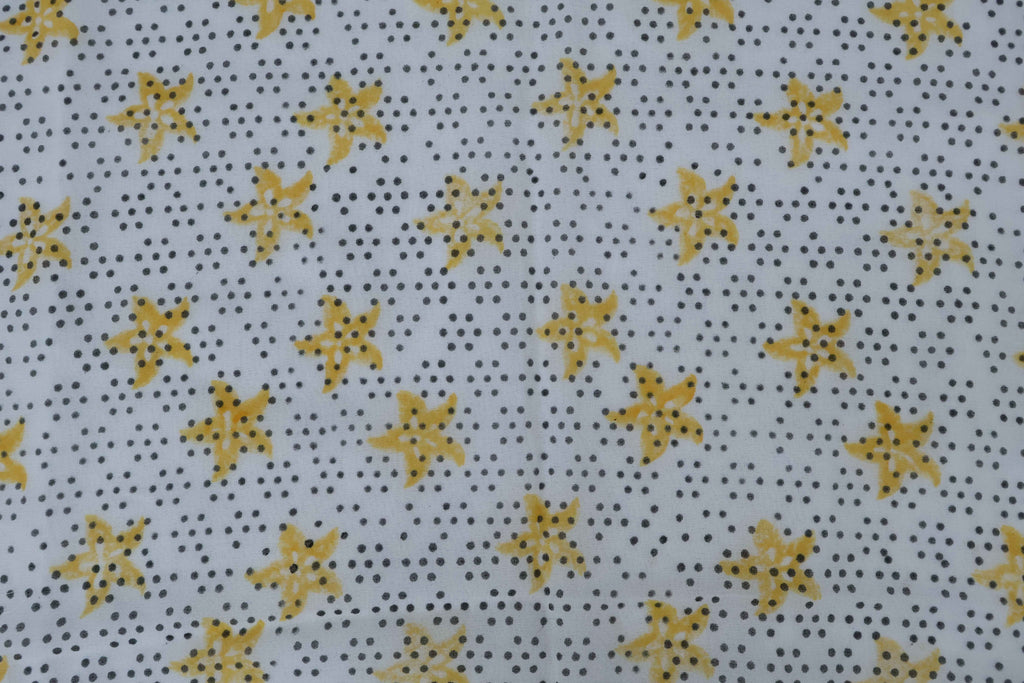 Yellow Polka Dot Block Print Linen Fabric: Indian Cotton By The Yard
