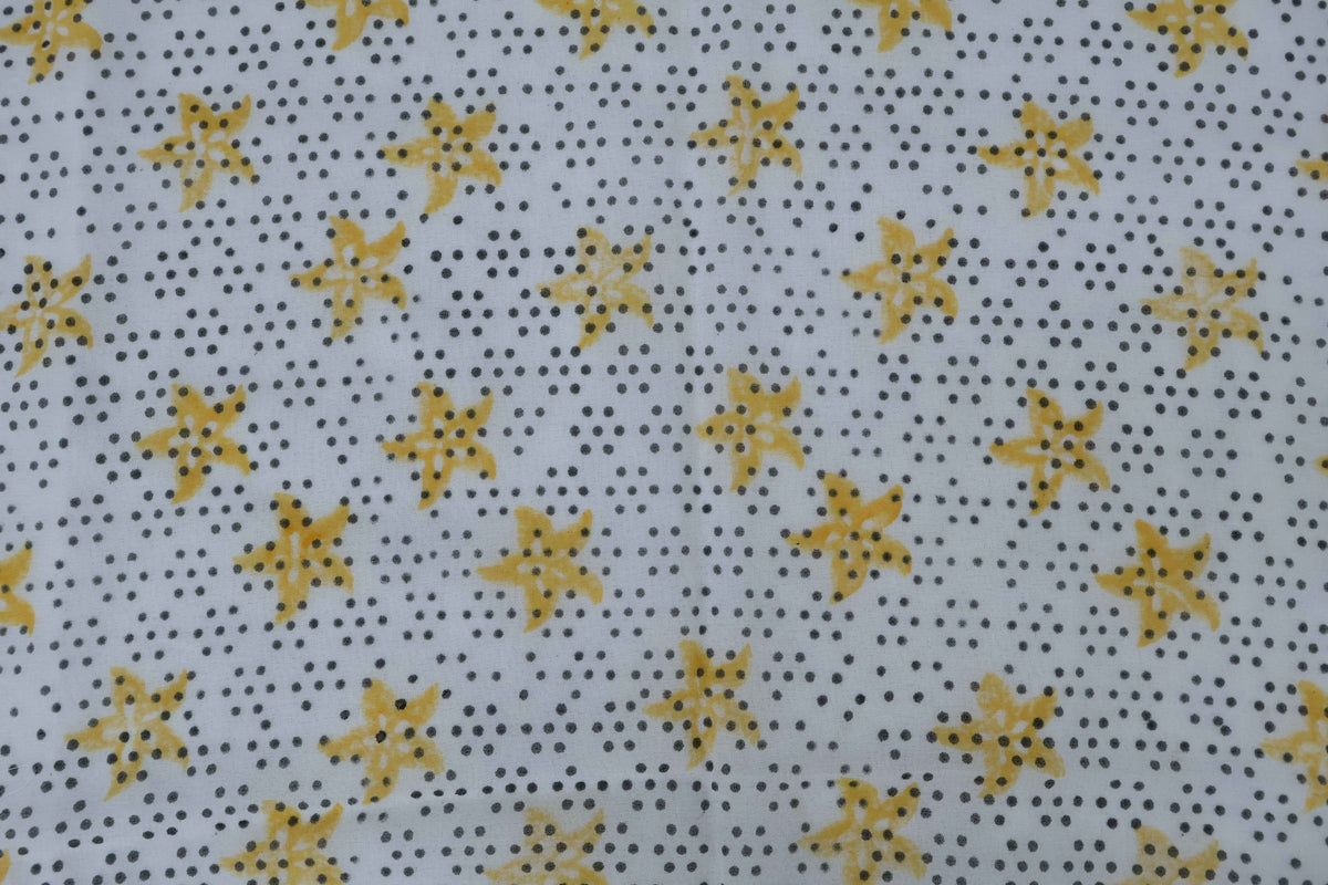 Yellow Polka Dot Block Print Linen Fabric: Indian Cotton By The Yard