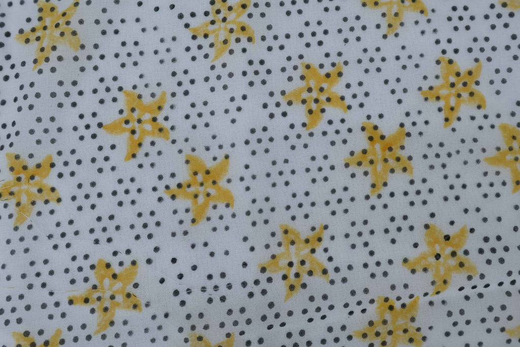 Yellow Polka Dot Block Print Linen Fabric: Indian Cotton By The Yard