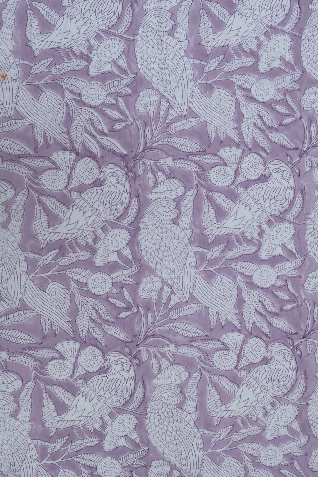 Lilac Floral Block Print Linen Fabric - Indian Mughal Style